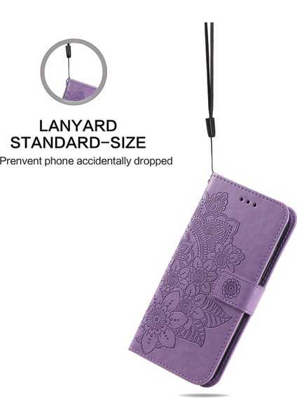 Samsung Galaxy S21 Fe-Purple Için Pu Deri Izin Çiçekler Desen Cüzdan Telefon Kılıfı (Yurt Dışından)