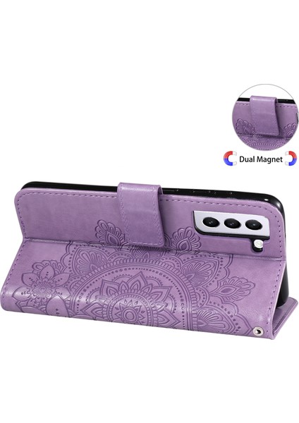 Samsung Galaxy S21 Fe-Purple Için Pu Deri Izin Çiçekler Desen Cüzdan Telefon Kılıfı (Yurt Dışından)