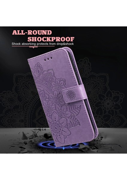 Samsung Galaxy S21 Fe-Purple Için Pu Deri Izin Çiçekler Desen Cüzdan Telefon Kılıfı (Yurt Dışından)