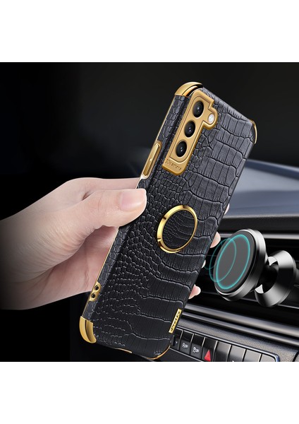 Samsung Galaxy S21 Fe 5g Timsah Doku 6d Elektroklokan Kickstand Telefon Kılıfı Pu Deri Kaplamalı Tpu Kapak-Beyaz (Yurt Dışından)