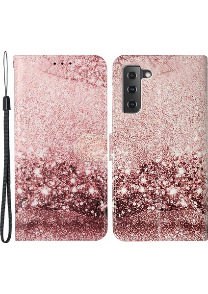 Pu Deri Cüzdan Kasa Deseni Baskı Folio Flip Katlanabilir Stant Telefon Kapağı Samsung Galaxy S22 5g-Rose Altın (Yurt Dışından)