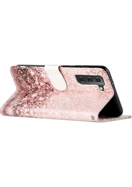 Pu Deri Cüzdan Kasa Deseni Baskı Folio Flip Katlanabilir Stant Telefon Kapağı Samsung Galaxy S22 5g-Rose Altın (Yurt Dışından)