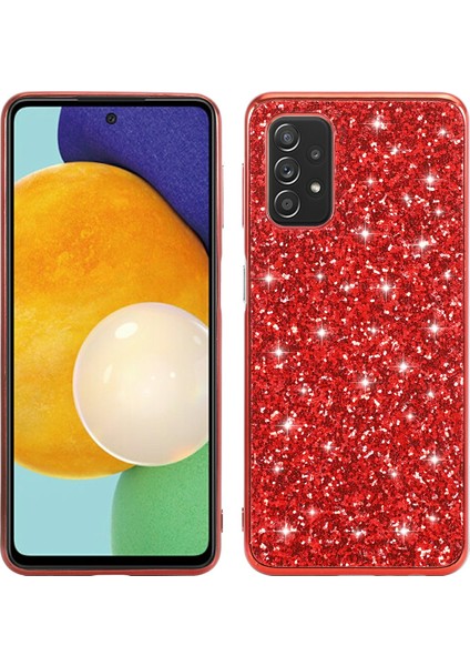 Parlak Pullar Tasarım Kaplama Tpu Frame+Pc Damgaya Dayanıklı Hibrit Kabuk Kılıfı Samsung Galaxy A32 5G/M32 5g-Kırmızı (Yurt Dışından)