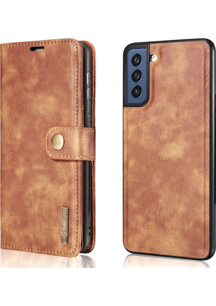 Samsung Galaxy S21 Fe Söndürülebilir 2'si Bölünmüş Deri Cüzdan Kılıfı Stand Folio Manyetik Telefon Kapak-Kahverengi (Yurt Dışından)