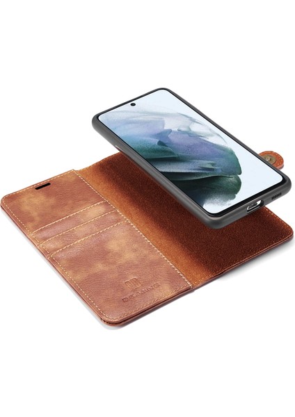 Samsung Galaxy S21 Fe Söndürülebilir 2'si Bölünmüş Deri Cüzdan Kılıfı Stand Folio Manyetik Telefon Kapak-Kahverengi (Yurt Dışından)