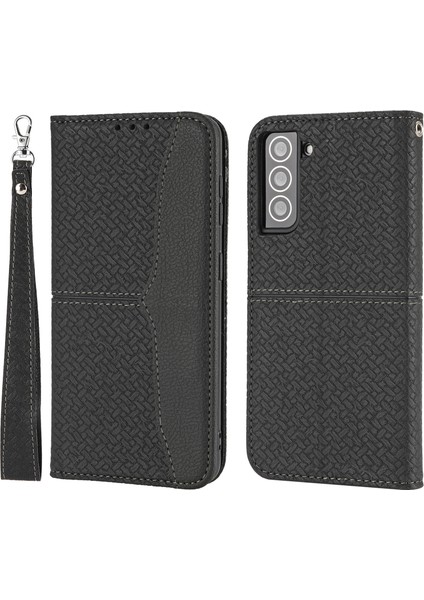 Dokuma Doku Ekleme Tam Koruma Önleyici Anti-Drop Otomatik Absorbed Cüzdan Tasarım Deri Kılıf Samsung Galaxy S21 Fe 5g-Black (Yurt Dışından)