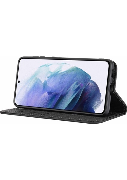 Dokuma Doku Ekleme Tam Koruma Önleyici Anti-Drop Otomatik Absorbed Cüzdan Tasarım Deri Kılıf Samsung Galaxy S21 Fe 5g-Black (Yurt Dışından)