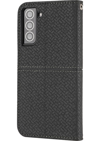 Dokuma Doku Ekleme Tam Koruma Önleyici Anti-Drop Otomatik Absorbed Cüzdan Tasarım Deri Kılıf Samsung Galaxy S21 Fe 5g-Black (Yurt Dışından)