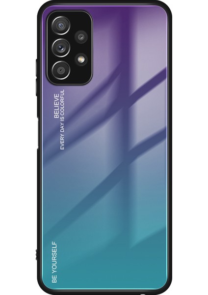 Gradyan Renk Cam Arka Panel+Tpu Çerçeve Samsung Galaxy A32 4g (Ab Versiyonu) Için Hibrit Kılıf Kabuğu-Porple/mavi (Yurt Dışından)