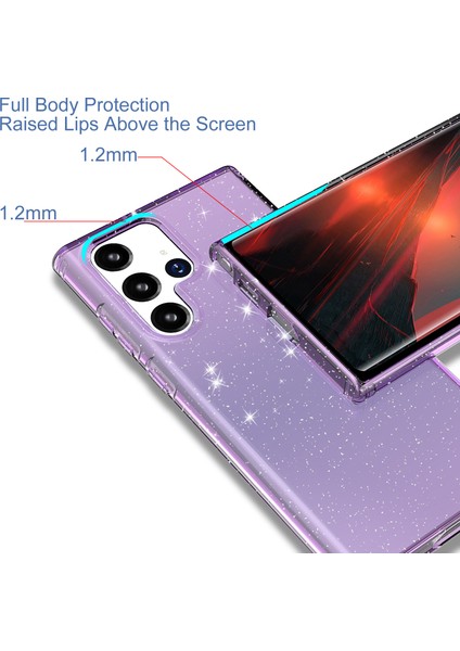 Samsung Galaxy S22 Ultra 5g GW18 Şık Şok Geçirmez Işıltılı Payetler Için Tpu Telefon Kasası Kabuk-Şeffaf Mor (Yurt Dışından) modelleri