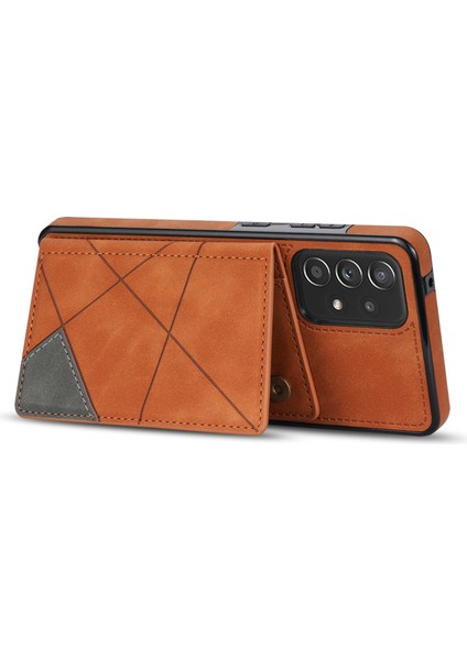 Seashell Digital Samsung Galaxy A52 4G/5G/A52S Için 5g Hat Çizgi Ekleme Iyi Korumalı Kart Cep Kickstand Fonksiyonu Pu Deri Telefon Kapağı Case-Brown (Yurt Dışından)