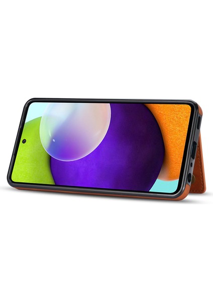 Seashell Digital Samsung Galaxy A52 4G/5G/A52S Için 5g Hat Çizgi Ekleme Iyi Korumalı Kart Cep Kickstand Fonksiyonu Pu Deri Telefon Kapağı Case-Brown (Yurt Dışından)