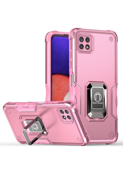 Samsung Galaxy A22 5g (Ab Versiyonu) Hybrid Hard Pc Yumuşak Tpu Şok Geçirmez Koruyucu Kasa, Yüzük Araba Montajı ile Kickstand-Pink ile (Yurt Dışından)