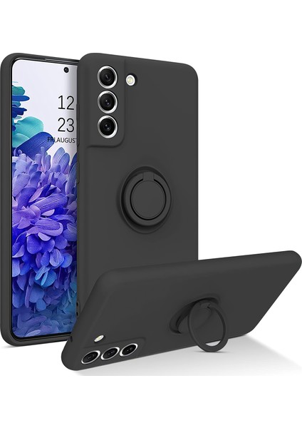 Samsung Galaxy S21 Fe 5g Dahili Metal Sac Parmak Yüzük Kickstand Tasarım Sıvı Silikon Telefon Kılıfı Koruyucu-Black (Yurt Dışından)