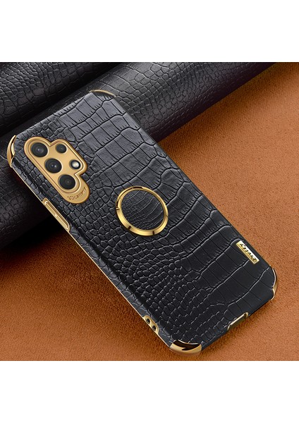 Samsung Galaxy A32 5G/M32 5g Timsah Doku Pu Deri Kaplamalı Tpu Kasası 6d Elektrküze Kickstand Cover-Black (Yurt Dışından)