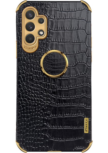 Samsung Galaxy A32 5G/M32 5g Timsah Doku Pu Deri Kaplamalı Tpu Kasası 6d Elektrküze Kickstand Cover-Black (Yurt Dışından)