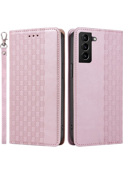 Samsung Galaxy S21 Fe 5g Baskılı Desen Güçlü Manyetik Kapanma Telefon Kılıfı Şok Geçirmez Flip Pu Deri Cüzdan Stand Kapağı El Strap-Rose Altın (Yurt Dışından)