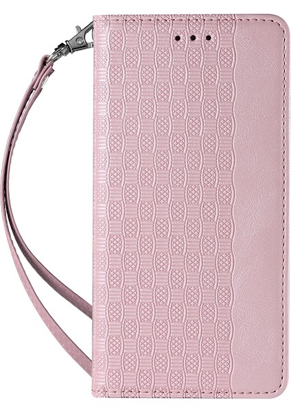 Samsung Galaxy S21 Fe 5g Baskılı Desen Güçlü Manyetik Kapanma Telefon Kılıfı Şok Geçirmez Flip Pu Deri Cüzdan Stand Kapağı El Strap-Rose Altın (Yurt Dışından)
