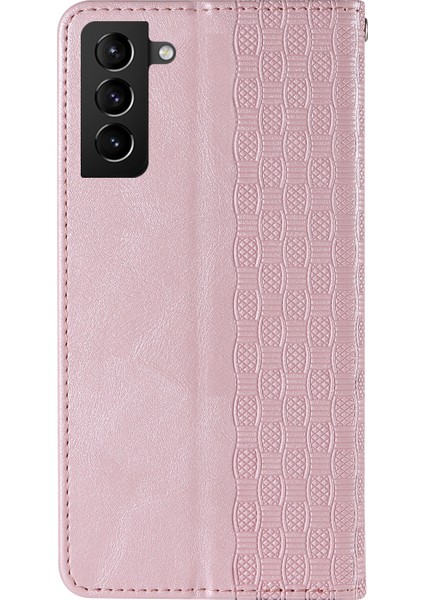Samsung Galaxy S21 Fe 5g Baskılı Desen Güçlü Manyetik Kapanma Telefon Kılıfı Şok Geçirmez Flip Pu Deri Cüzdan Stand Kapağı El Strap-Rose Altın (Yurt Dışından)