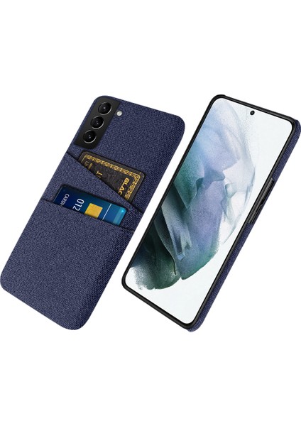 Samsung Galaxy S22 Için 5g Akıllı Telefon Kılıfı Kumaş Dokusu Çok Fonksiyonlu Çift Kart Yuvaları Bez+Pc Telefon Geri Kapak Blue (Yurt Dışından)