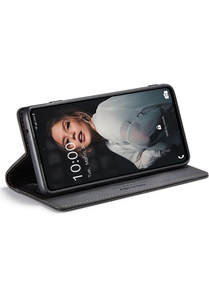 Samsung Galaxy A72 4g/5g Damla Kanıtı Retro Mat Deri Deri Cüzdan Flip Stand Kapağı Rfıd Blowantıce Manyetik Kapatma Kabuk Black (Yurt Dışından) modelleri