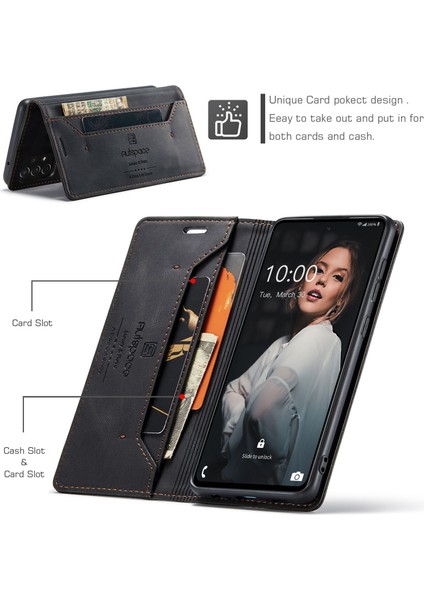 Samsung Galaxy A72 4g/5g Damla Kanıtı Retro Mat Deri Deri Cüzdan Flip Stand Kapağı Rfıd Blowantıce Manyetik Kapatma Kabuk Black (Yurt Dışından) fırsatları