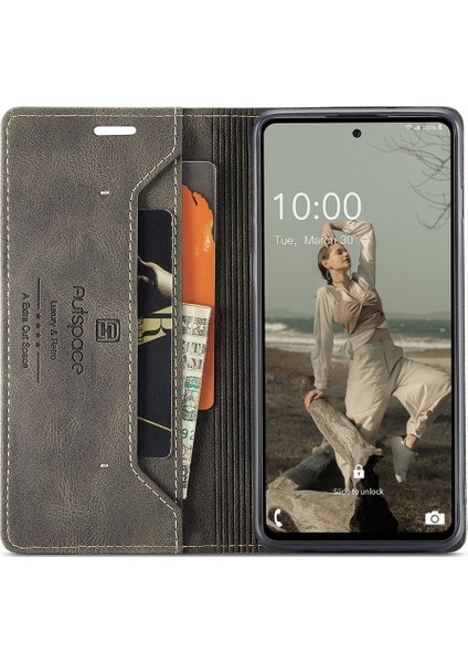 Samsung Galaxy A72 4g/5g Damla Kanıtı Retro Mat Pu Deri Cüzdan Flip Stand Kapağı Rfıd Engelleme Manyetik Kapatma Kabuk-Grey (Yurt Dışından)