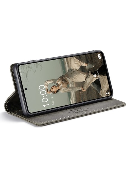 Samsung Galaxy A72 4g/5g Damla Kanıtı Retro Mat Pu Deri Cüzdan Flip Stand Kapağı Rfıd Engelleme Manyetik Kapatma Kabuk-Grey (Yurt Dışından)