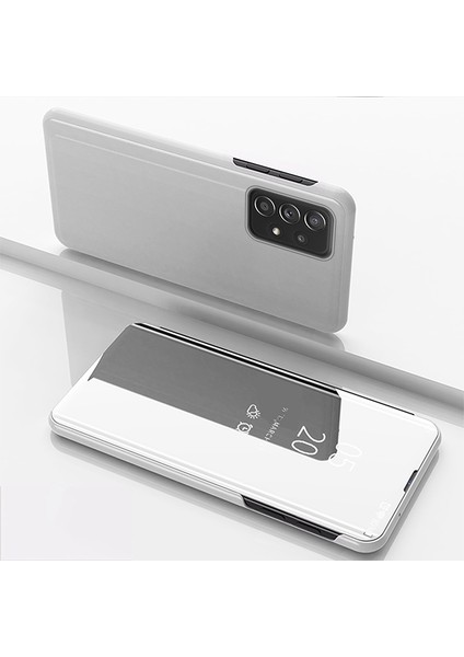 Samsung Galaxy A53 Için 5g Pencereyi Görüntüle Elektroplat Kaplama Kılıfı Pu Deri Stand Tam Vücut Koruyucu Ayna Flip Folio Cover Cover Silver (Yurt Dışından)