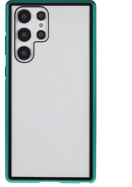 Samsung Galaxy S22 Ultra 5g 360 Derece Iyi Korunmuş Metal Tampon+Çift Taraflı Temperli Cam Anti-Çizelge Manyetik Telefon Kapak Yeşili (Yurt Dışından)