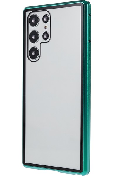 Samsung Galaxy S22 Ultra 5g 360 Derece Iyi Korunmuş Metal Tampon+Çift Taraflı Temperli Cam Anti-Çizelge Manyetik Telefon Kapak Yeşili (Yurt Dışından)