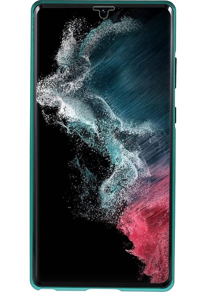 Samsung Galaxy S22 Ultra 5g 360 Derece Iyi Korunmuş Metal Tampon+Çift Taraflı Temperli Cam Anti-Çizelge Manyetik Telefon Kapak Yeşili (Yurt Dışından)