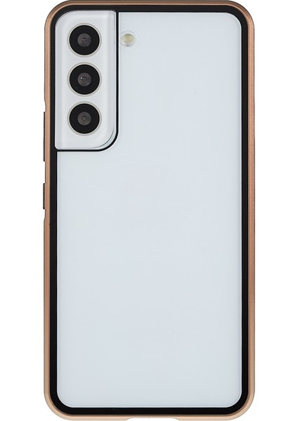 Samsung Galaxy S22+5G 360 Derece Her Şey Dahil Koruma Metal Tamponu+Çift Taraflı Temperli Cam Şok Geçirmez Telefon Kapağı Manyetik Kapatma-Altın (Yurt Dışından)