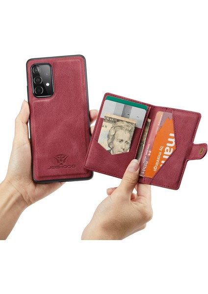 Samsung Galaxy A32 5G/M32 5g Manyetik Cüzdan Telefon Kapağı Çıkarılabilir Deri Kaplamalı Tpu Kickstand Telefon Kasası (Yurt Dışından)