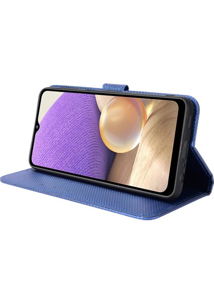 Samsung Galaxy A32 5G/M32 5g Için Elmas Doku Kılıfı, Pu Deri Cüzdan Stili Şok Geçirmez Flip Telefon Stand Kapağı Kullanışlı Kayış Mavisi (Yurt Dışından)
