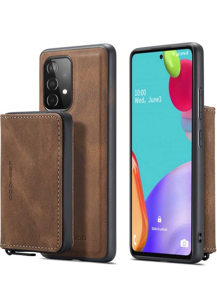 Samsung Galaxy A32 5G/M32 5g Çıkarılabilir Fermuar Cüzdanı Manyetik Absorpsiyon Telefon Kasası Deri Kaplı Tpu Kapak Kickstand-Kahverengi (Yurt Dışından)