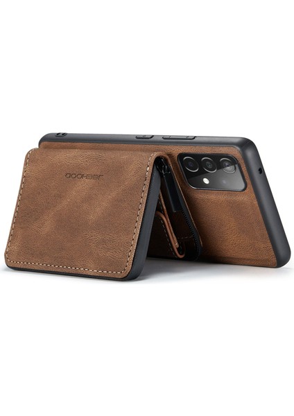 Samsung Galaxy A32 5G/M32 5g Çıkarılabilir Fermuar Cüzdanı Manyetik Absorpsiyon Telefon Kasası Deri Kaplı Tpu Kapak Kickstand-Kahverengi (Yurt Dışından)
