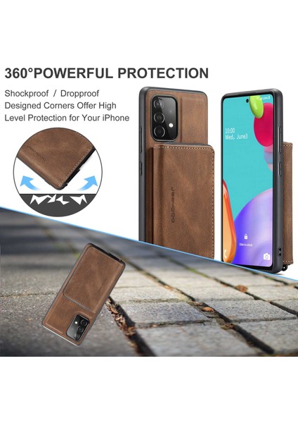 Samsung Galaxy A32 5G/M32 5g Çıkarılabilir Fermuar Cüzdanı Manyetik Absorpsiyon Telefon Kasası Deri Kaplı Tpu Kapak Kickstand-Kahverengi (Yurt Dışından)