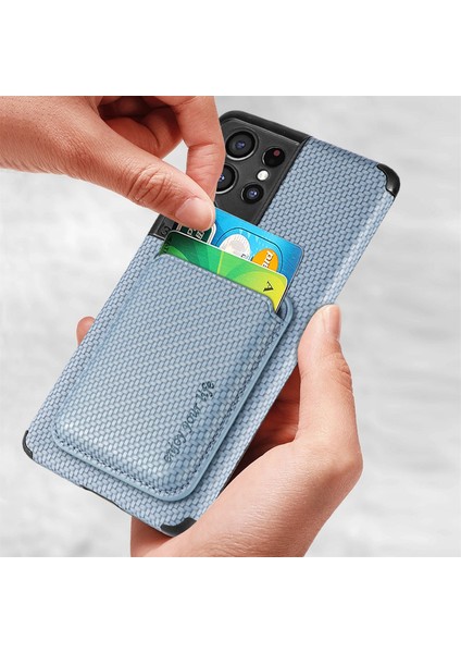 Seashell Digital Samsung Galaxy S21 Ultra 5g Pu Deri Kaplamalı Tpu+Pvc Telefon Kılıf Söndürülebilir Kart Tutucu Karbon Fiber Doku Koruyucu Kapak Mavisi (Yurt Dışından)