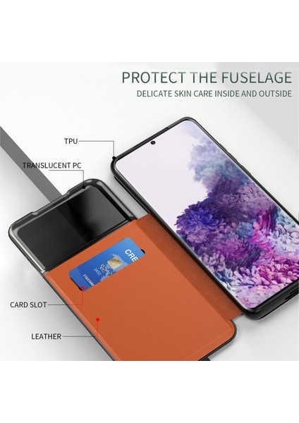 Samsung Galaxy S21+5G Görünüm Pencere Pu Pu Deri Kılıf Kart Tutucu Stand Folio Flip Telefon Kapak-Kırmızı (Yurt Dışından)