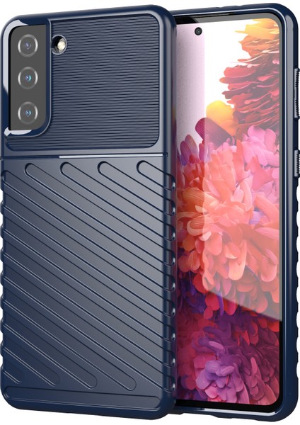 Samsung Galaxy S21 Için Thunder Serisi Twill Texture Yumuşak Tpu Telefon Kabuğu Plus 5g-Blue (Yurt Dışından)