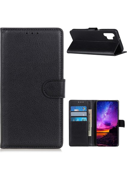 Samsung Galaxy A32 5G/M32 5g Klasik Litchi Doku Deri Telefon Kılıfı Cüzdan+Stand-Black (Yurt Dışından)