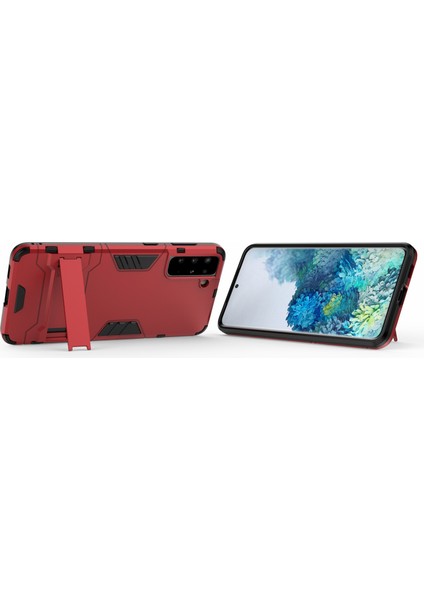 Samsung Galaxy S21 Için+2'si 1 Arada Plastik+Tpu Hibrit Kasa ile Kickstand-Red (Yurt Dışından)