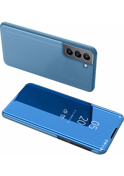 Folio Flip Ayna Yüzey Deri Kaplama Stant Çantası Samsung Galaxy S21 Fe-Sky Mavi Için Görünüm Penceresi (Yurt Dışından)