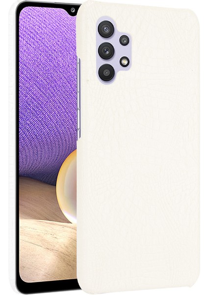 Samsung Galaxy A32 4g (Ab Versiyonu) Timsah Doku Telefon Kılıfı Pu Deri Kaplamalı Sert Pc Telefon Kapak-Beyaz (Yurt Dışından)