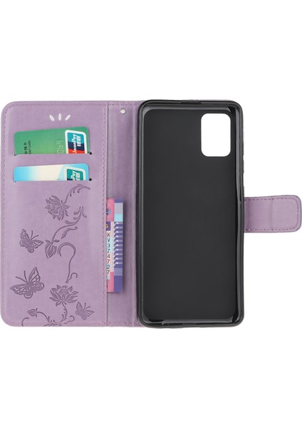 Baskı Kelebek Çiçekleri Samsung Galaxy A32 5G/M32 5g-Purple Için Deri Cüzdan Telefon Kapağı (Yurt Dışından)