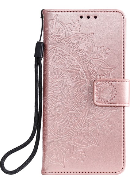 Basılı Mandala Çiçek Cüzdan Stand Samsung Galaxy A32 5g-Rose Altın Için Kayış ile Deri Kılıf (Yurt Dışından)