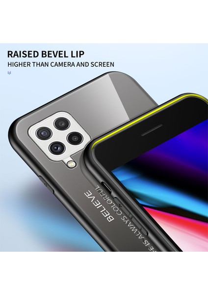 Temperli Cam Tasarım Gradyan Renk Deseni Tpu Çerçeve Hibrit Şok Geçirmez Telefon Kılıfı Samsung Galaxy A22 4g (Ab Versiyonu)-Sınıflandırıcı Pembe Mor (Yurt Dışından)