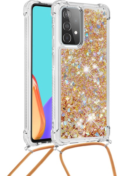 Tpu Quicksand Tasarım Telefon Koruyucu Kabuk Kapağı Samsung Galaxy A52 4G/5G/A52S 5g-Brown Için Asılı Kayış (Yurt Dışından)