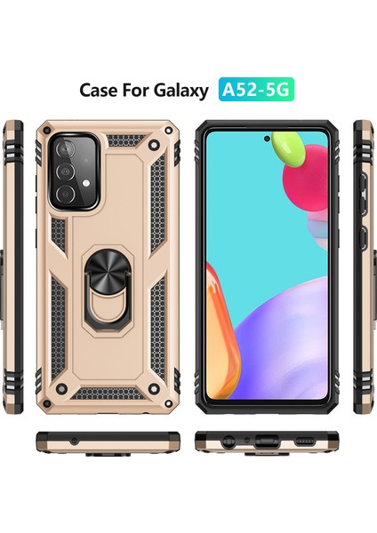 Samsung Galaxy A52 4G/5G/A52S 5g-Gold Için Zırh Anti-Fall Metal Yüzük Kickstand Tasarım Hibrit Pc Tpu Kabuğu (Yurt Dışından) modelleri